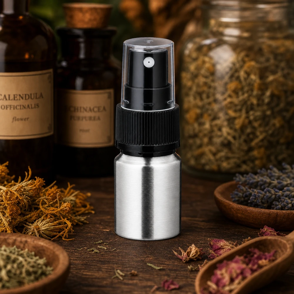 Vaporisateur en aluminium de 10 ml avec couvercle de protection transparent - conservation hygiénique garantie