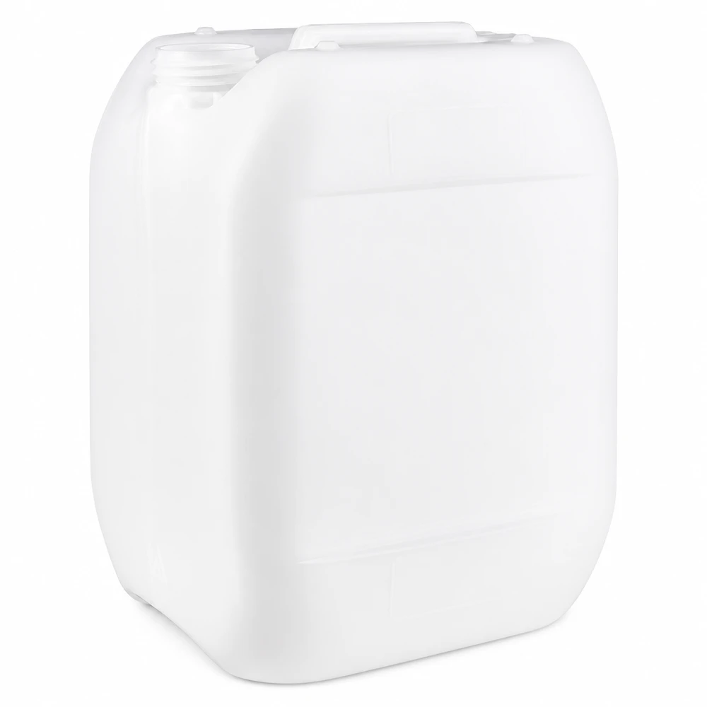 Bidon en plastique blanc de 10 litres sans bouchon, en PEHD, avec poignée encastrée et goulot à vis