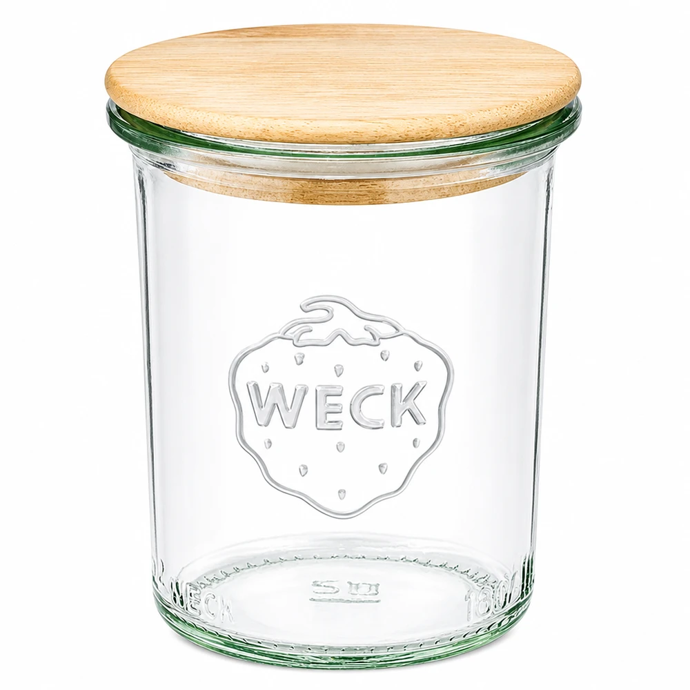 WECK Pot renversé 160ml RR60 avec couvercle en bambou Pot à conserves avec couvercle en bois pour la cuisine et les provisions