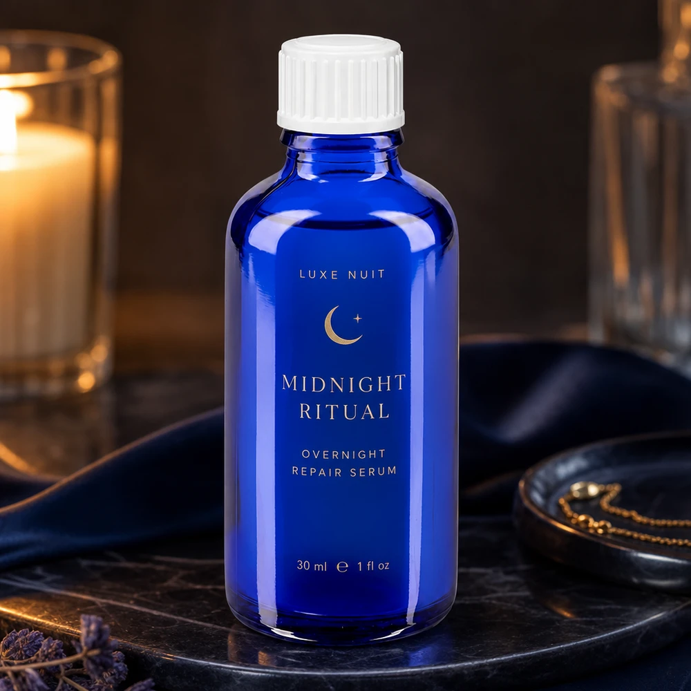 Flacon de pharmacie bleu 50ml bouchon vissable blanc standard Flacon en verre bleu cobalt de 30 ml avec bouchon à vis blanc, destiné à contenir des sérums pour les cosmétiques naturels