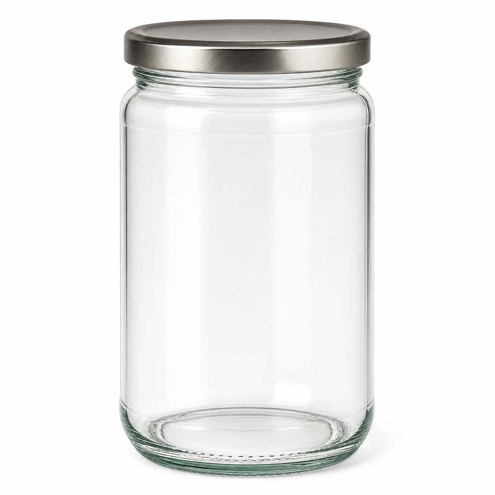 305ml Verre rond avec couvercle BasicSeal argent UNiTWIST 305ml Rundglas mit silbernem BasicSeal Deckel - elegantes Einmachglas für Küche und Vorratshaltung von Glas-Fabrik