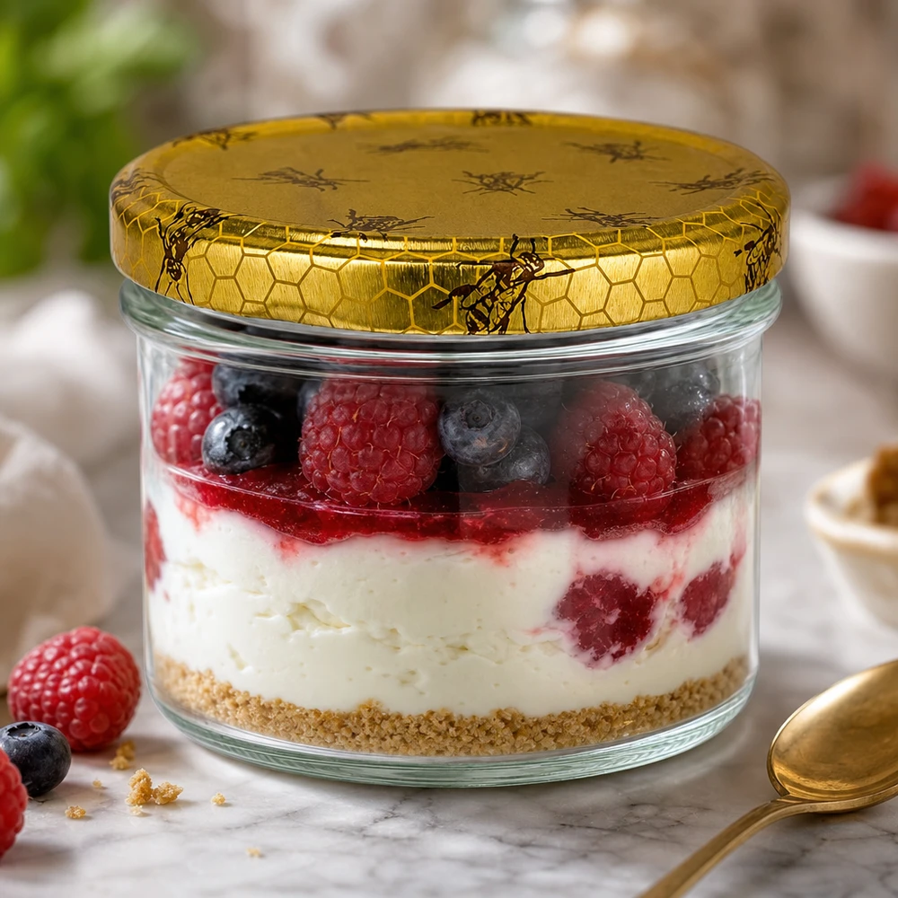 Dessert Parfait en pot renversé de 225ml BasicSeal Couvercle en nid d'abeille avec baies Yaourt Verre à couches dessert