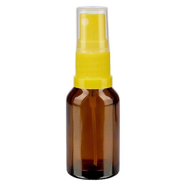Flacon de pharmacie brun 15ml embout spray jaune Flacon de pharmacie brun 15ml embout spray jaune