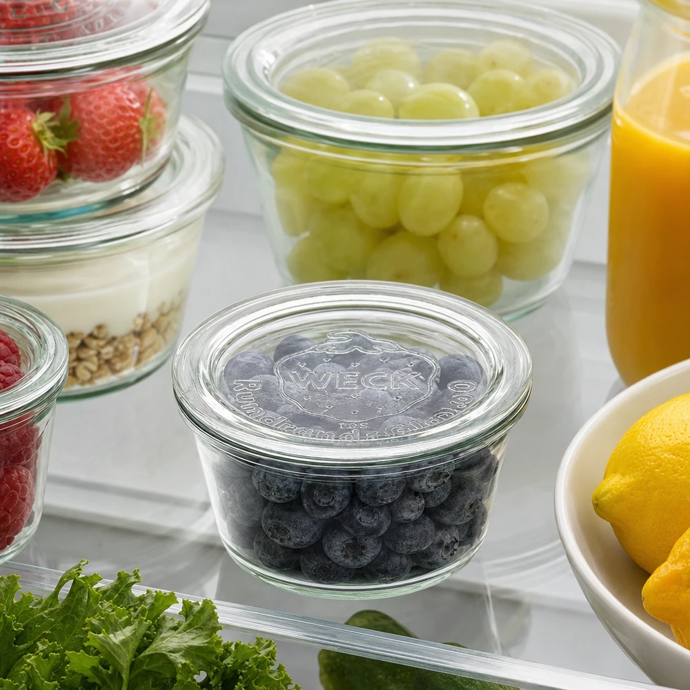 WECK Couvercle en verre RR60 pour la conservation au réfrigérateur de baies, de raisins et d'aliments frais dans des bocaux Weck