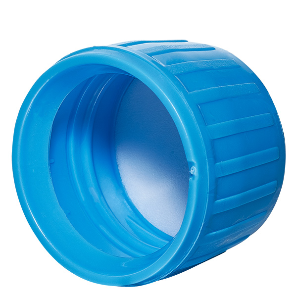 Bouchon à vis bleu avec bague d'inviolabilité PP28 ApoGlas Bouchon à vis bleu avec bague d'inviolabilité PP28 ApoGlas