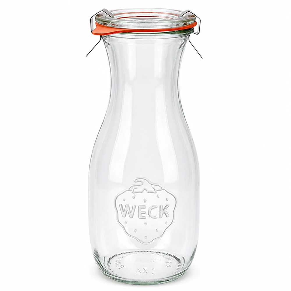 WECK Bouteille de jus de fruits 530ml avec couvercle en verre et anneau en caoutchouc RR60 Bocal pour jus de fruits et boissons