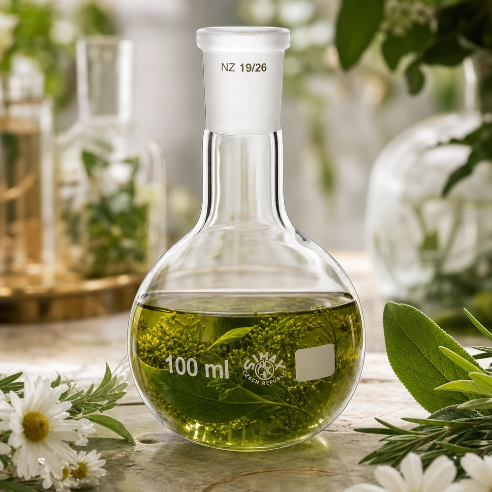 Macérat d'herbes en ballon rond 100ml - Verre borosilicaté à paroi épaisse pour applications scientifiques