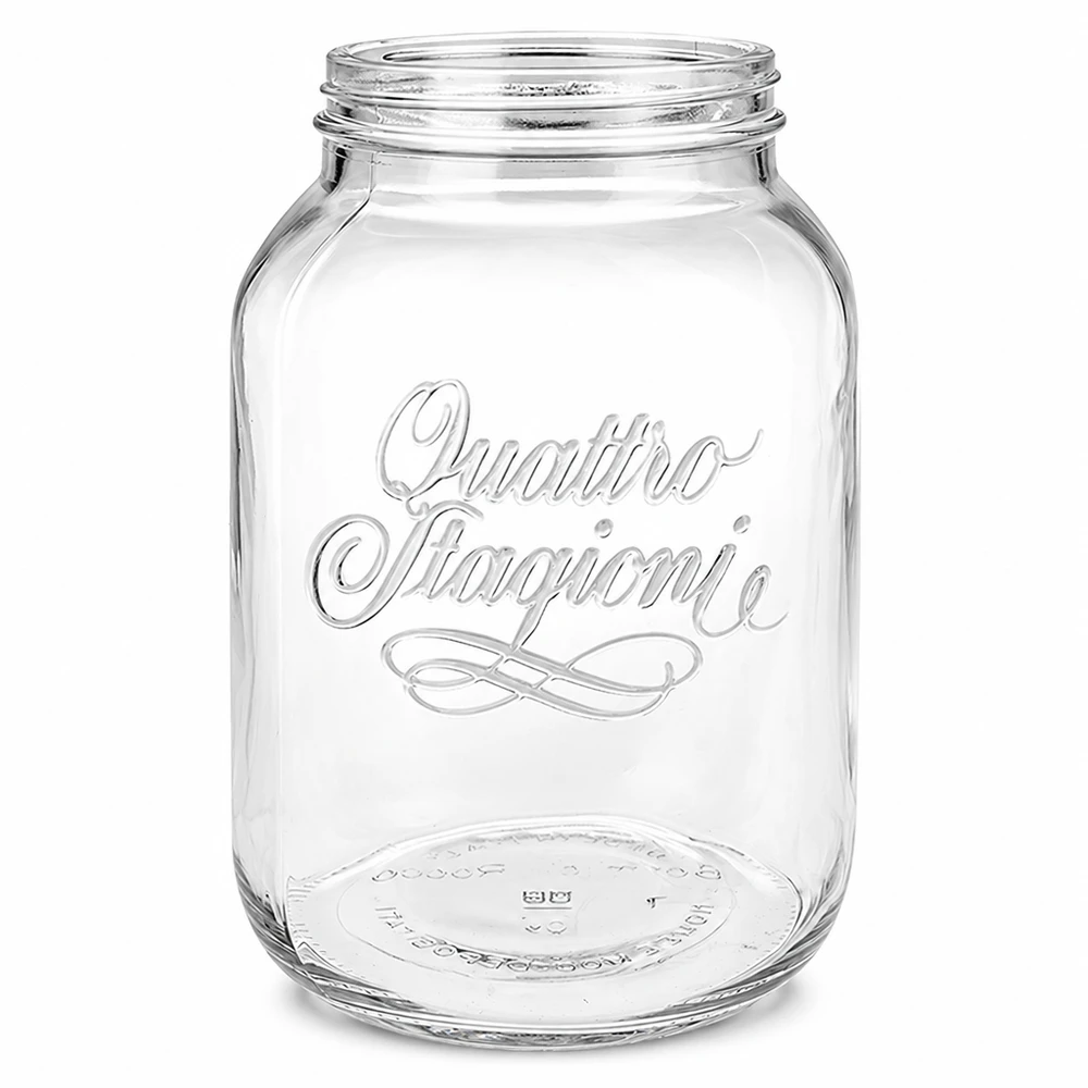 3000ml Verre rond "Quattro Stagioni" QS110mm 3000ml Quattro Stagioni Bocal en verre transparent avec couvercle à visser pour le stockage et la conservation des aliments.