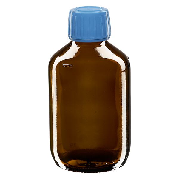 Flacon à usage médical 200ml Euro brun bouchon bleu d'inviolabilité Flacon à usage médical 200ml Euro brun bouchon bleu d'inviolabilité