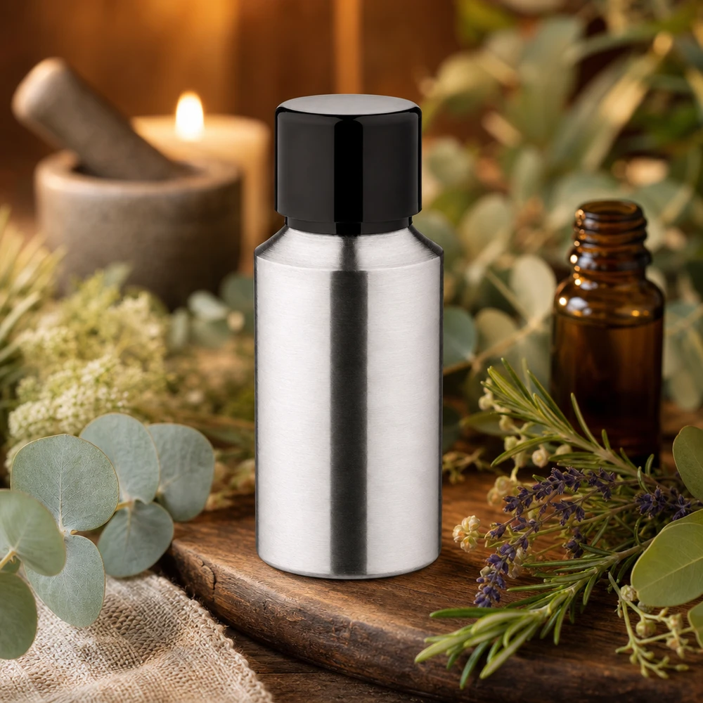 Flacon compact en aluminium de 30 ml avec finition brillante pour les produits de beauté professionnels