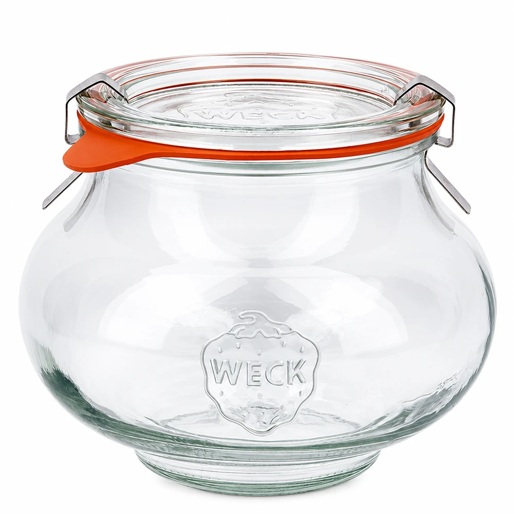 WECK Pot à bijoux 560ml avec couvercle en verre et anneau en caoutchouc, forme bulbeuse, pot de conserve avec fermeture à étrier RR80