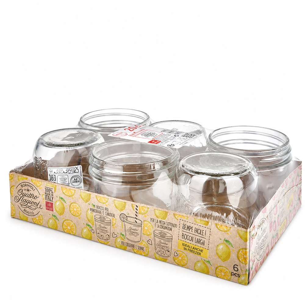 Pot à l'envers 200ml Quattro Stagioni avec couvercle Lot de 6 pots à conserves d'Italie dans un emballage jaune