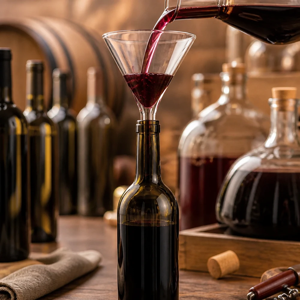 Entonnoir en verre transparent avec un angle de 60 degrés idéal pour le soutirage de vin et d'autres liquides