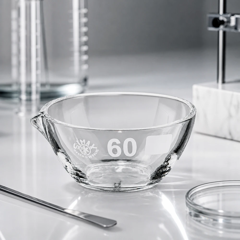 Capsule d’évaporation 45 ml en verre borosilicate, avec bec verseur Bol d'évaporation ergonomique de 45 ml en borosilicate ø60mm avec bec verseur pour une manipulation confortable