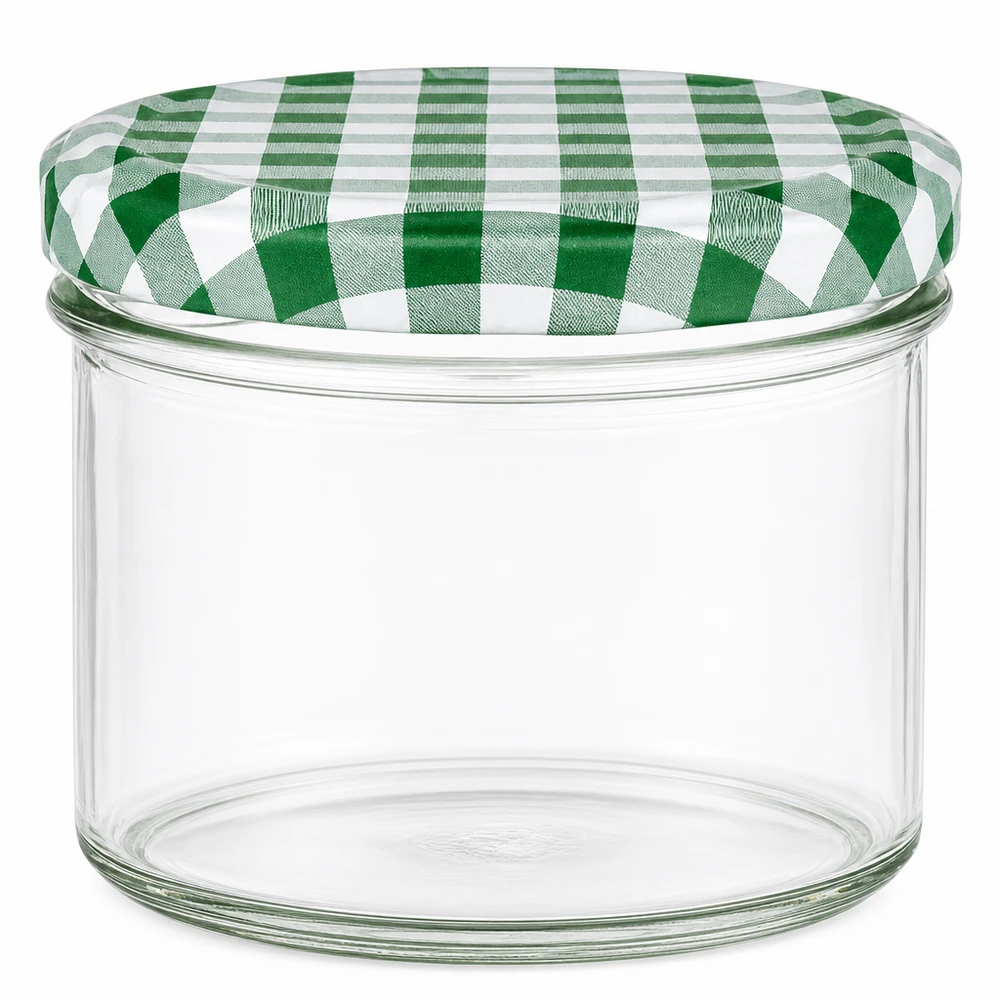 225ml Verre conique avec couvercle BasicSeal vert/blanc UNiTWIST 225ml pot renversé avec couvercle à carreaux vert et blanc BasicSeal UN fermeture pour confiture et conserves