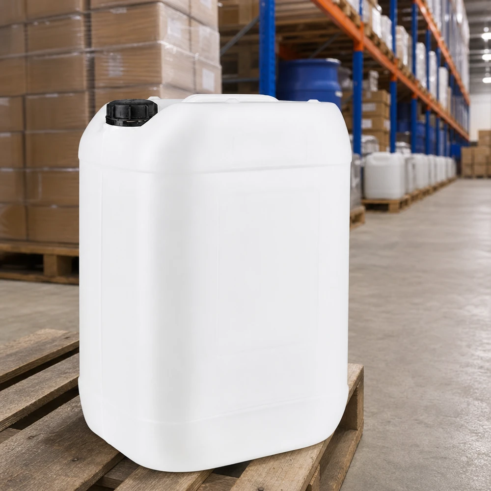 Bidon en plastique empilable de 25 litres, muni d'un bouchon inviolable pour un stockage en toute sécurité