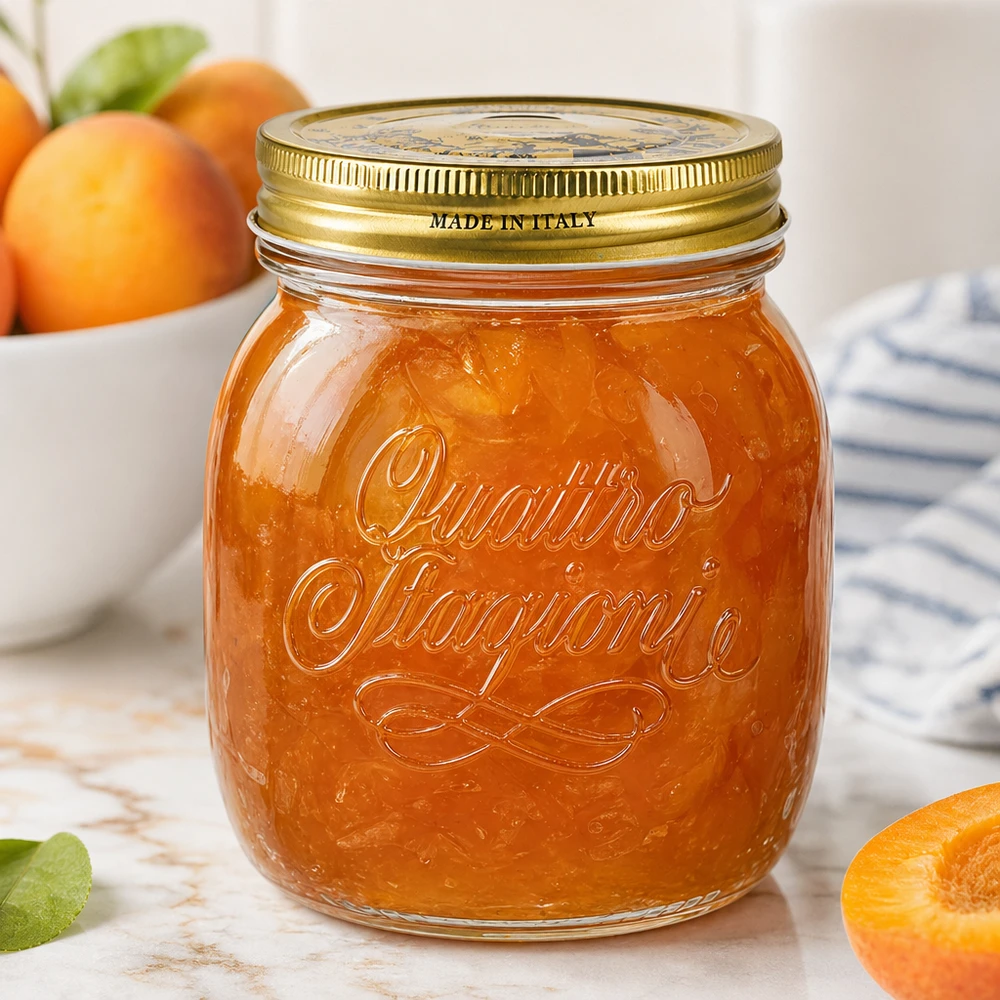 Quattro Stagioni Pot rond de 700ml rempli de confiture d'abricots Made in Italy Pot de conservation pour confitures et pâtes à tartiner