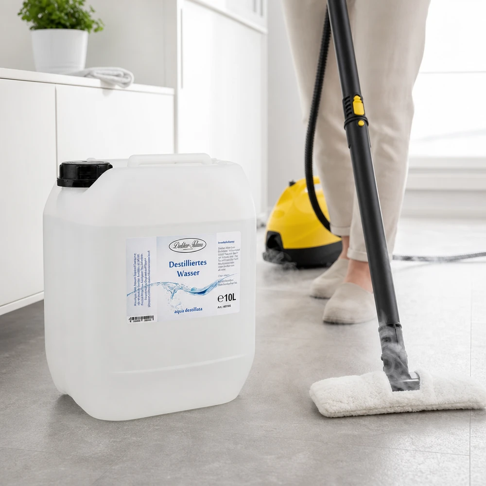 Nettoyage à la vapeur avec 10L d'eau distillée Docteur-Klaus pour une performance de nettoyage optimale