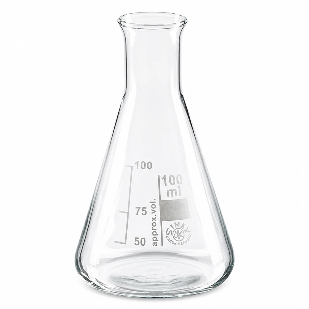 Erlenmeyer 100ml col étroit, verre borosilicate Petit erlenmeyer de 100ml de capacité avec col étroit