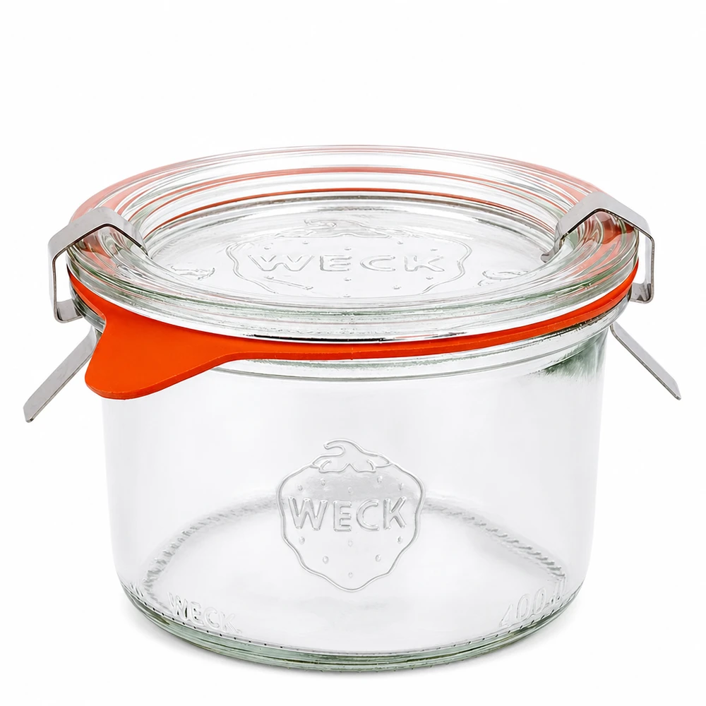 WECK Bocal 200ml RR80 avec couvercle en verre et anneau en caoutchouc orange Bocal à conserves complet