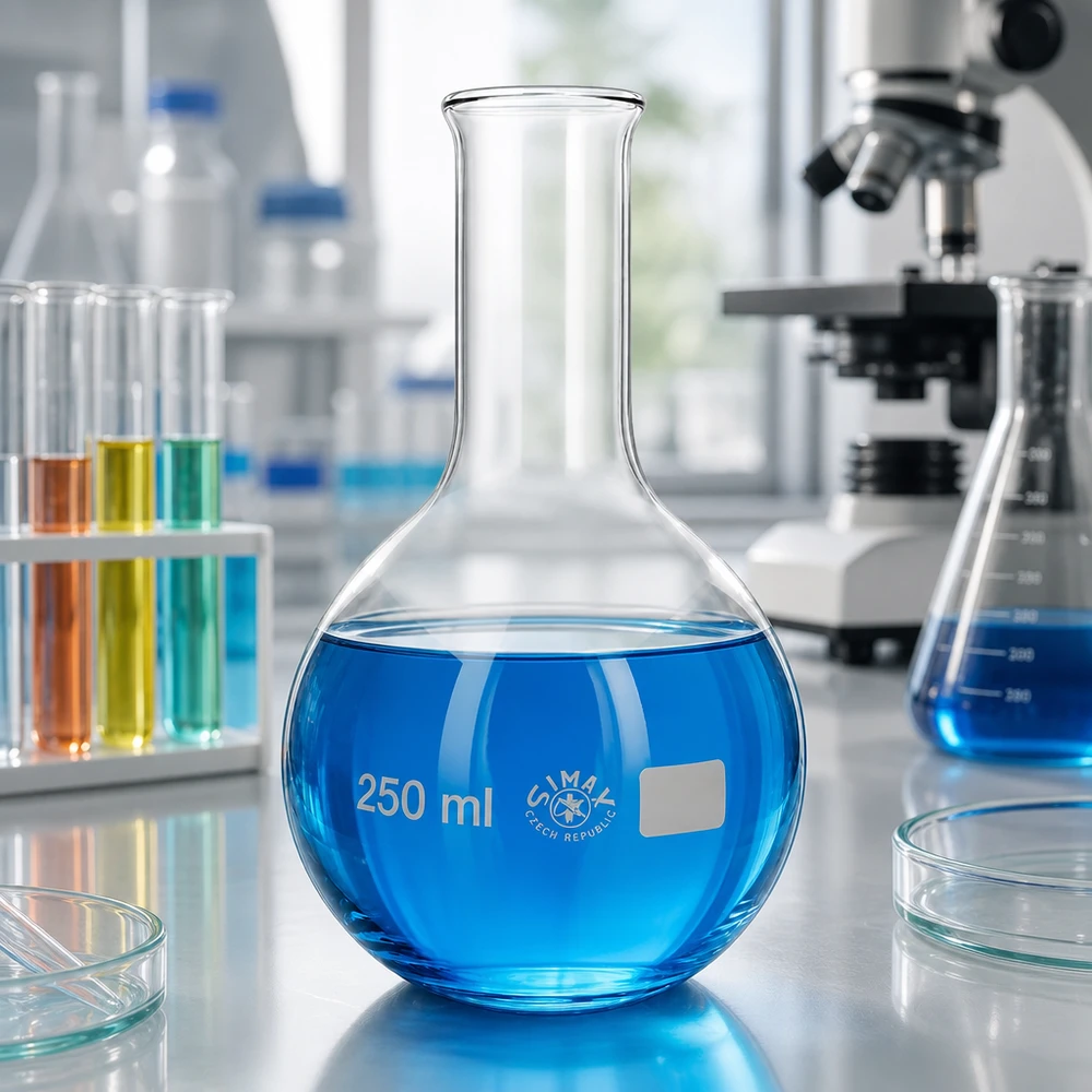 Ballon à fond plat 250ml en borosilicate à col étroit avec bord arrondi Flacon 250ml forme bulbeuse avec col étroit pour un stockage sûr des substances