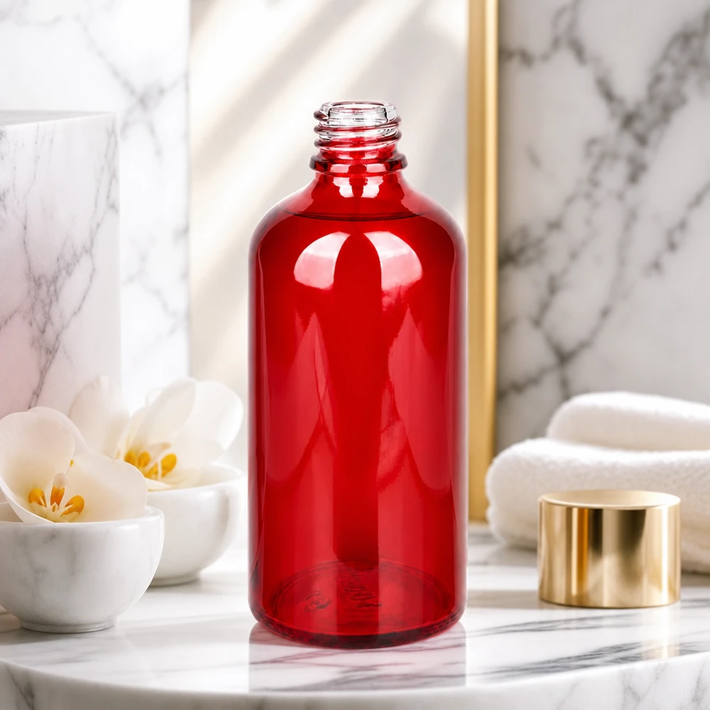 Bouteille de pharmacie compacte RedLine de 100 ml, parfaite pour les formats de voyage et les kits d'essai de produits cosmétiques.