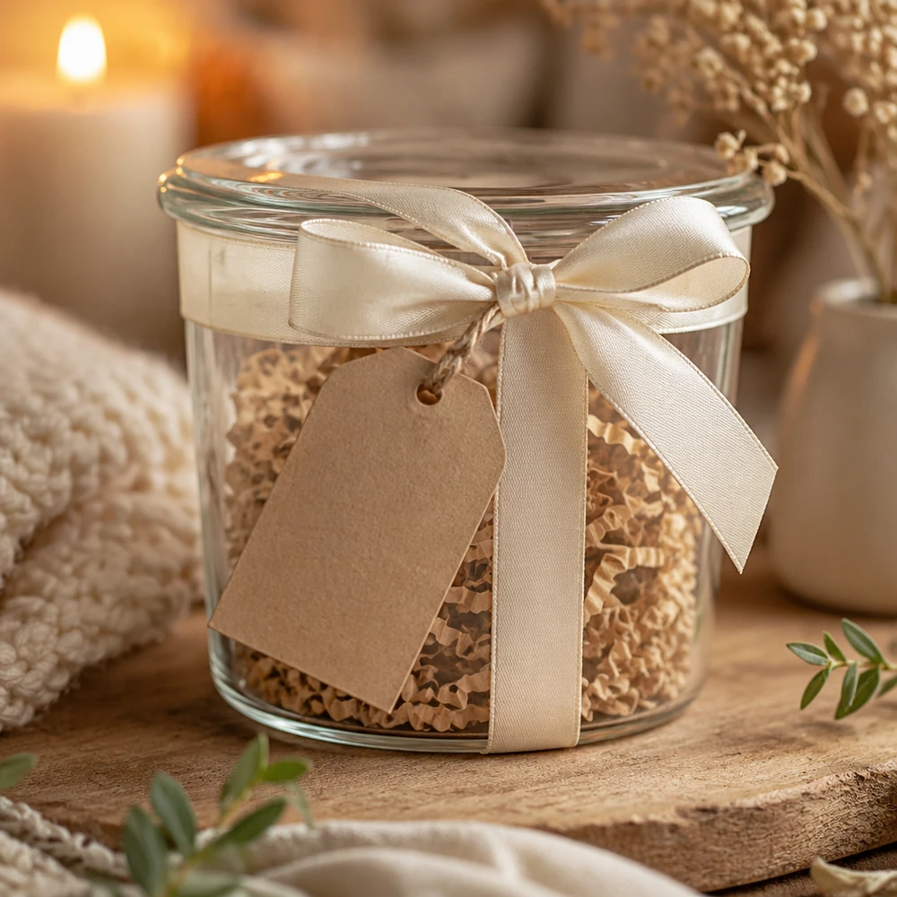 Bocal WECK RR40 de 35 ml WECK Sturzglas 35ml mit Schleife und Anhänger als Geschenkverpackung für Gewürze und kleine Leckereien