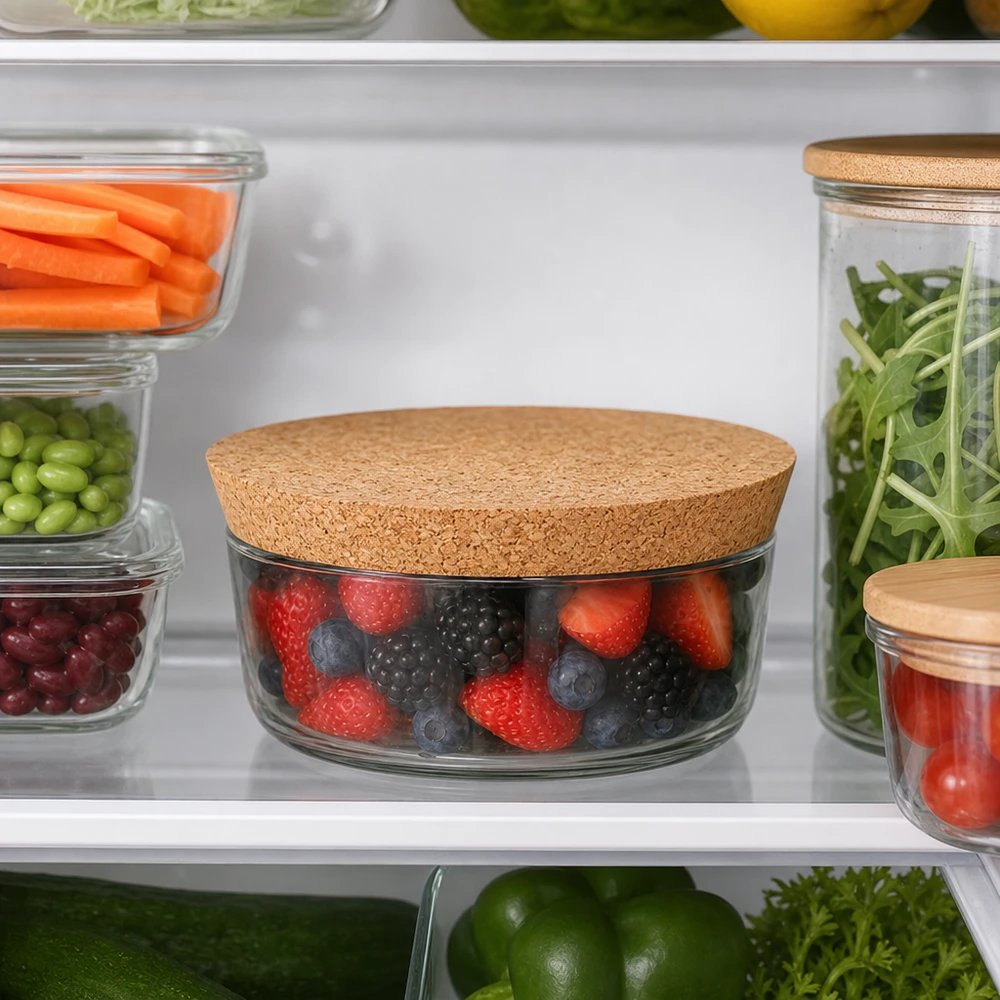 WECK RR100 Korken im Kühlschrank Frischhaltung Beeren Gemüse Salat luftdichte Aufbewahrung Naturkork 94mm Öffnung