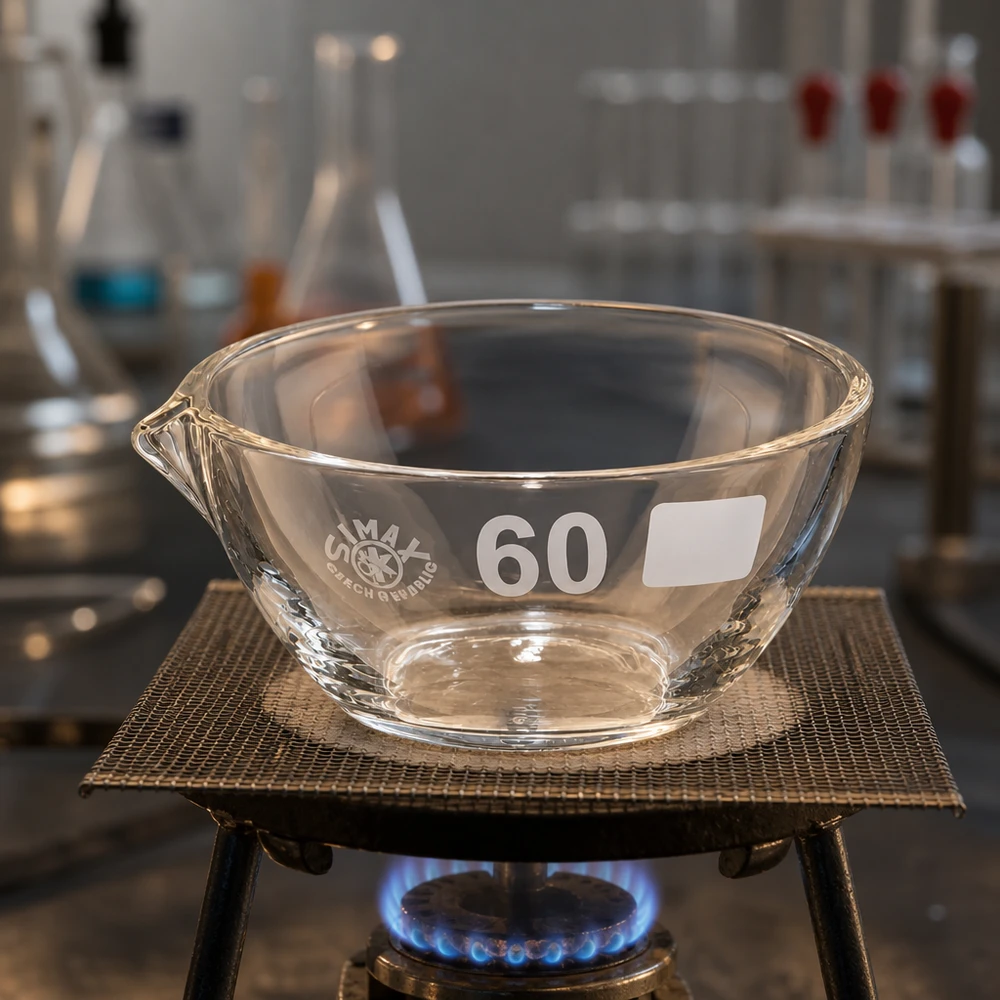 Bol d'évaporation polyvalent 45ml borosilicate ø60mm avec bec verseur pour l'évaporation et la cristallisation
