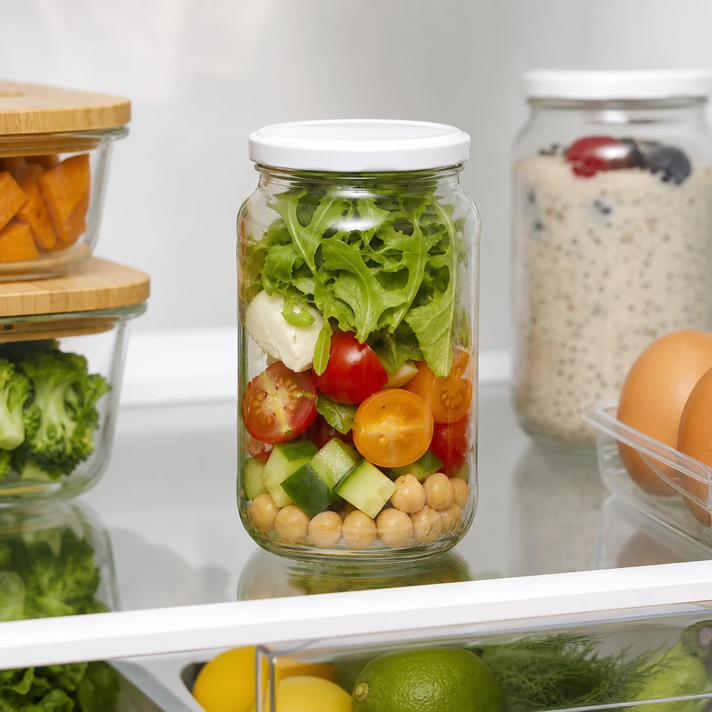 1062ml Bocal rond BasicSeal Couvercle avec salade dans le réfrigérateur Meal Prep Container Conservation d'aliments frais