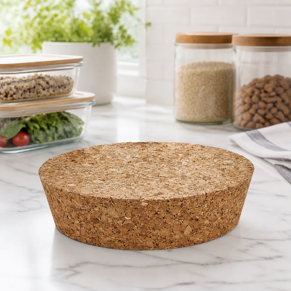 Bouchon pour ouverture 75mm WECK RR80 (ø72/82, H=20mm) WECK RR80 Bouchon sur plaque de marbre dans une cuisine moderne avec bocaux de stockage riz noix organisation naturelle de la cuisine