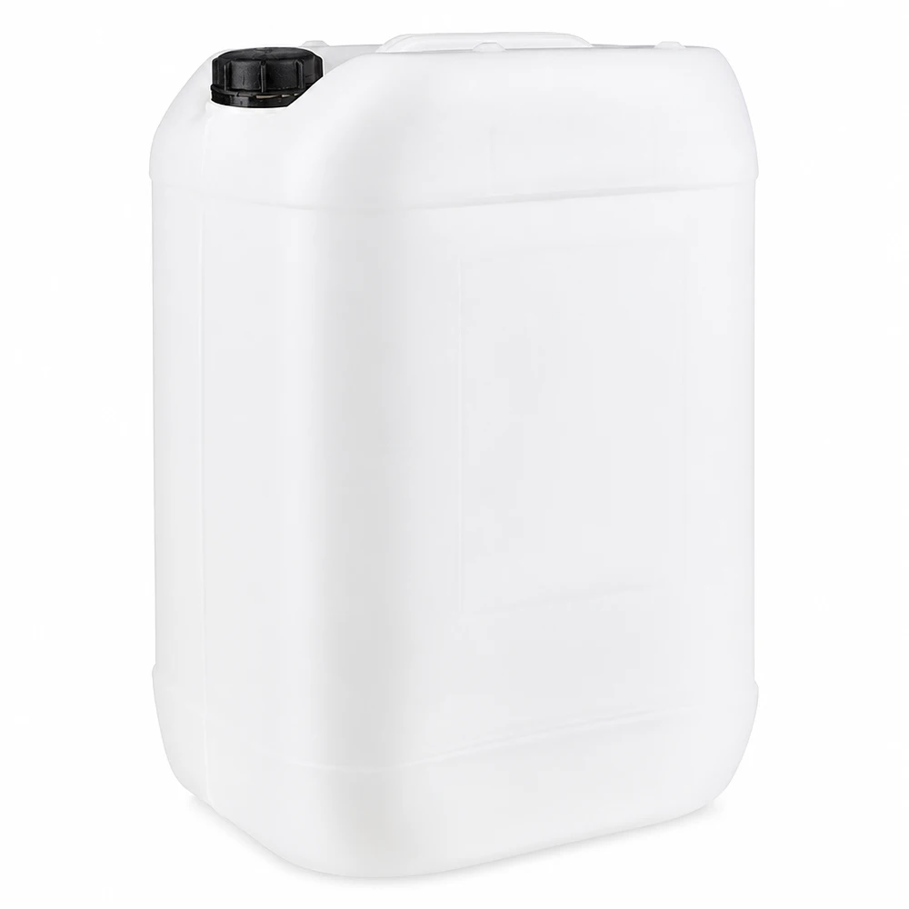Bidon en plastique blanc de 25 litres avec bouchon à vis noir en PEHD