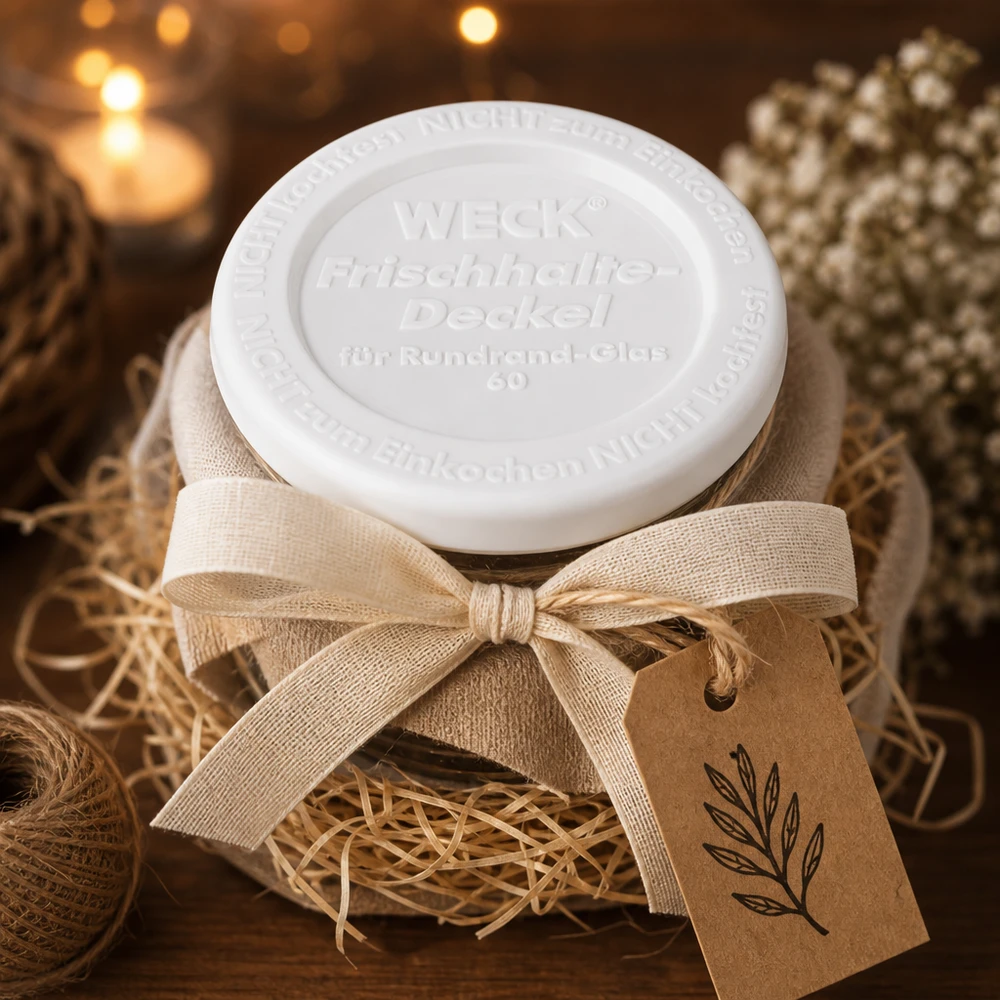 Couvercle fraîcheur WECK RR60 WECK Couvercle fraîcheur RR60 Emballage cadeau Décoration rustique Boucle de lin Pendentif en papier kraft Noël