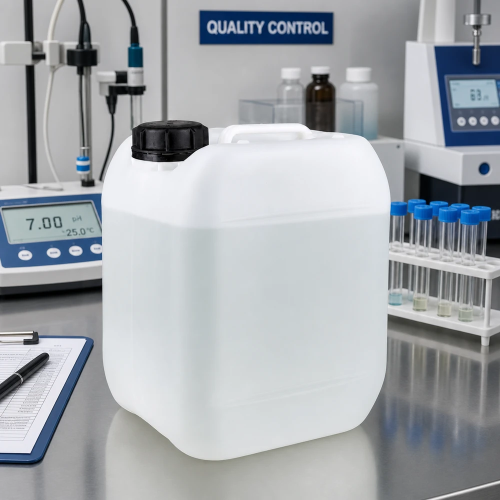Jerrican de 5 litres avec bouchon à vis Bidon robuste de 5 litres pour produits chimiques, en PEHD, muni d'un bouchon à vis étanche, utilisé dans les laboratoires de qualité