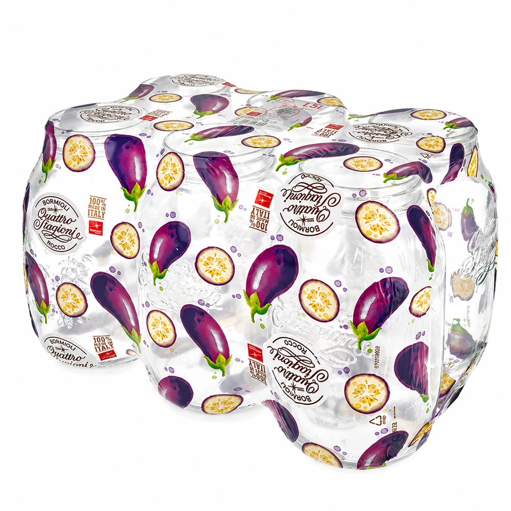 2000ml verre rond "Quattro Stagioni" avec couvercle Quattro Stagioni 2L bocal avec couvercle à motif d'aubergines - bocal italien pour légumes et antipasti