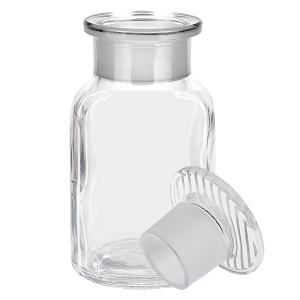 Flacon transparent à épaulement arrondi de 100 ml avec bouchon en verre, à col large, pour laboratoire et pharmacie