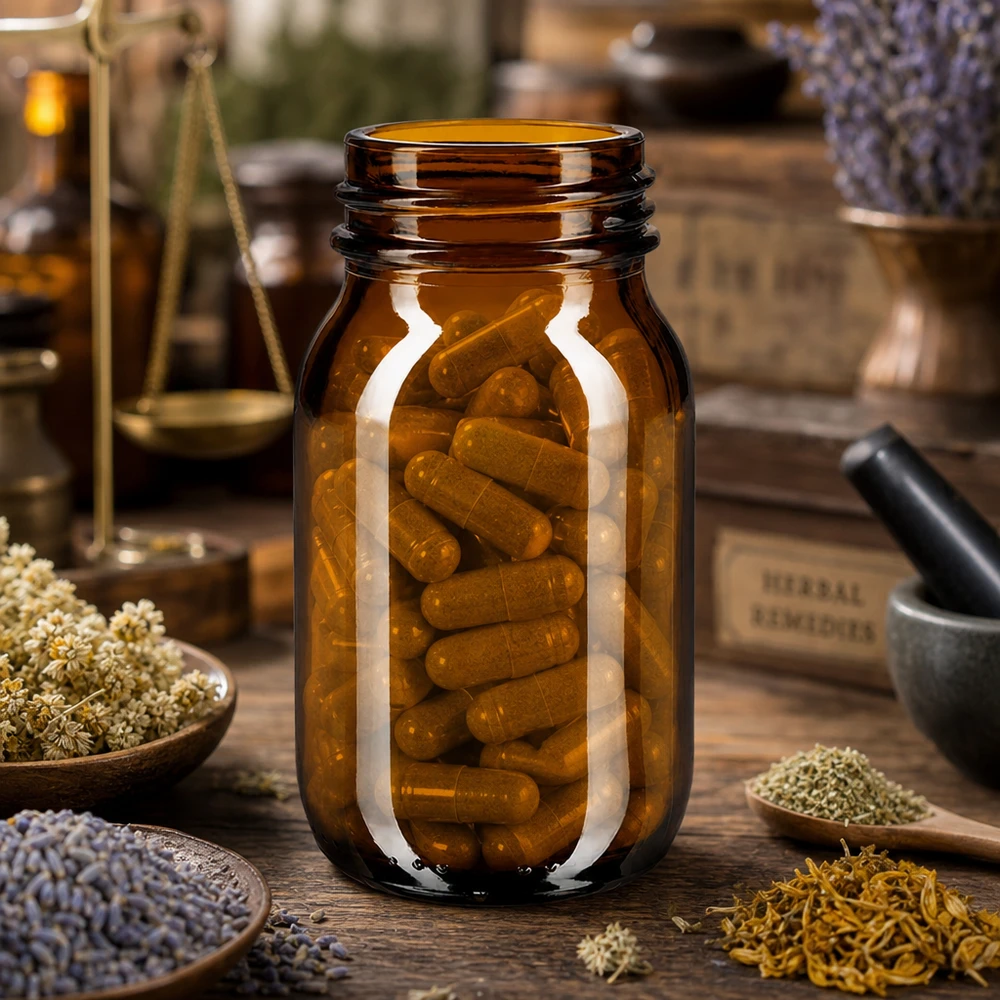 Bocal à col large en verre ambré 100 ml, goulot DIN 40, sans couvercle Bouteille en verre brun de 100 ml à large ouverture idéale pour les compléments alimentaires et les herbes aromatiques