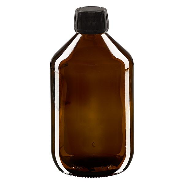 Flacon médical 500 ml couleur ambrée avec bouchon noir Flacon médical 500 ml couleur ambrée avec bouchon noir