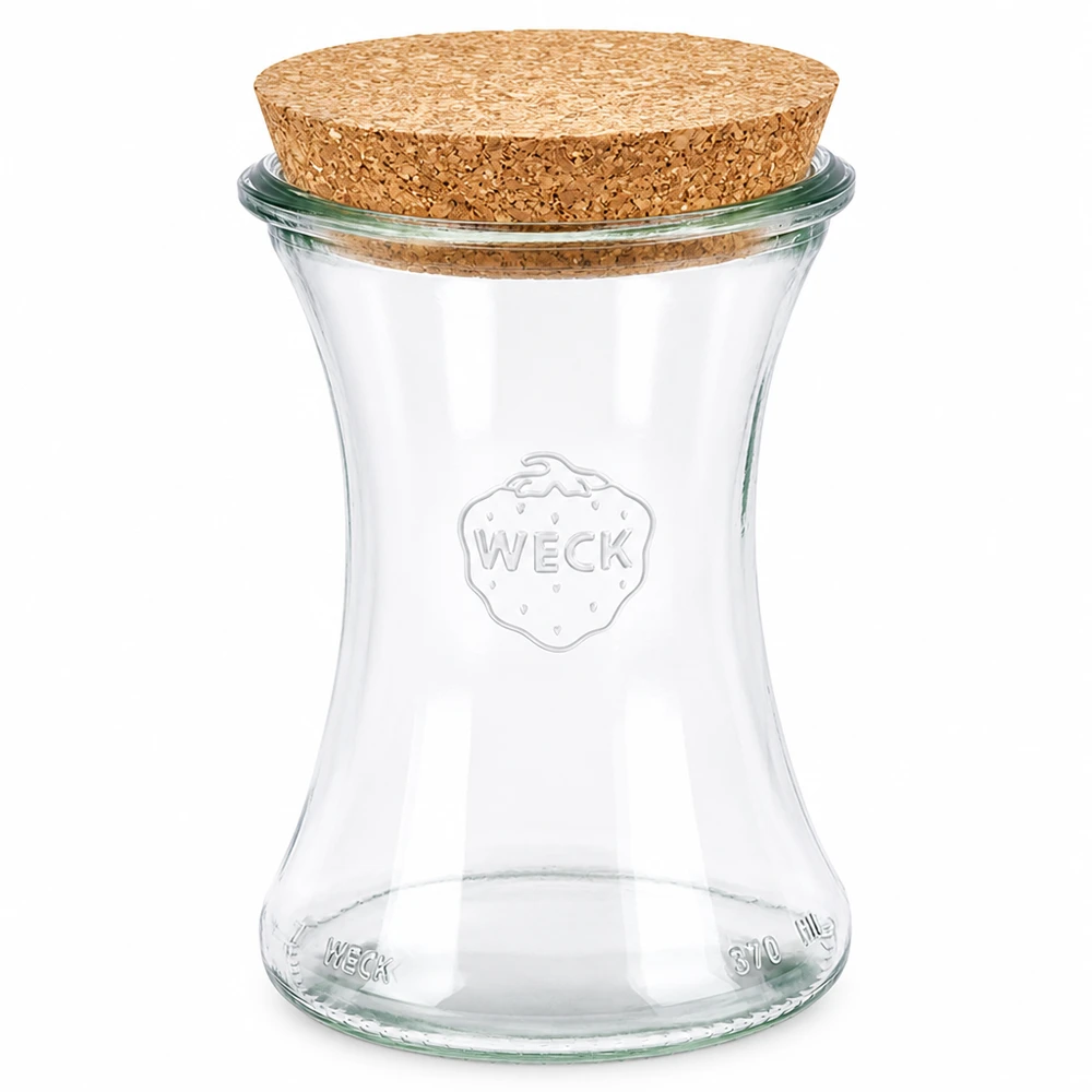 370ml bocal à gourmandises WECK RR80 avec bouchon nature WECK Pot à délicatesse 370ml RR80 avec couvercle en liège naturel en verre transparent pour la conservation des provisions