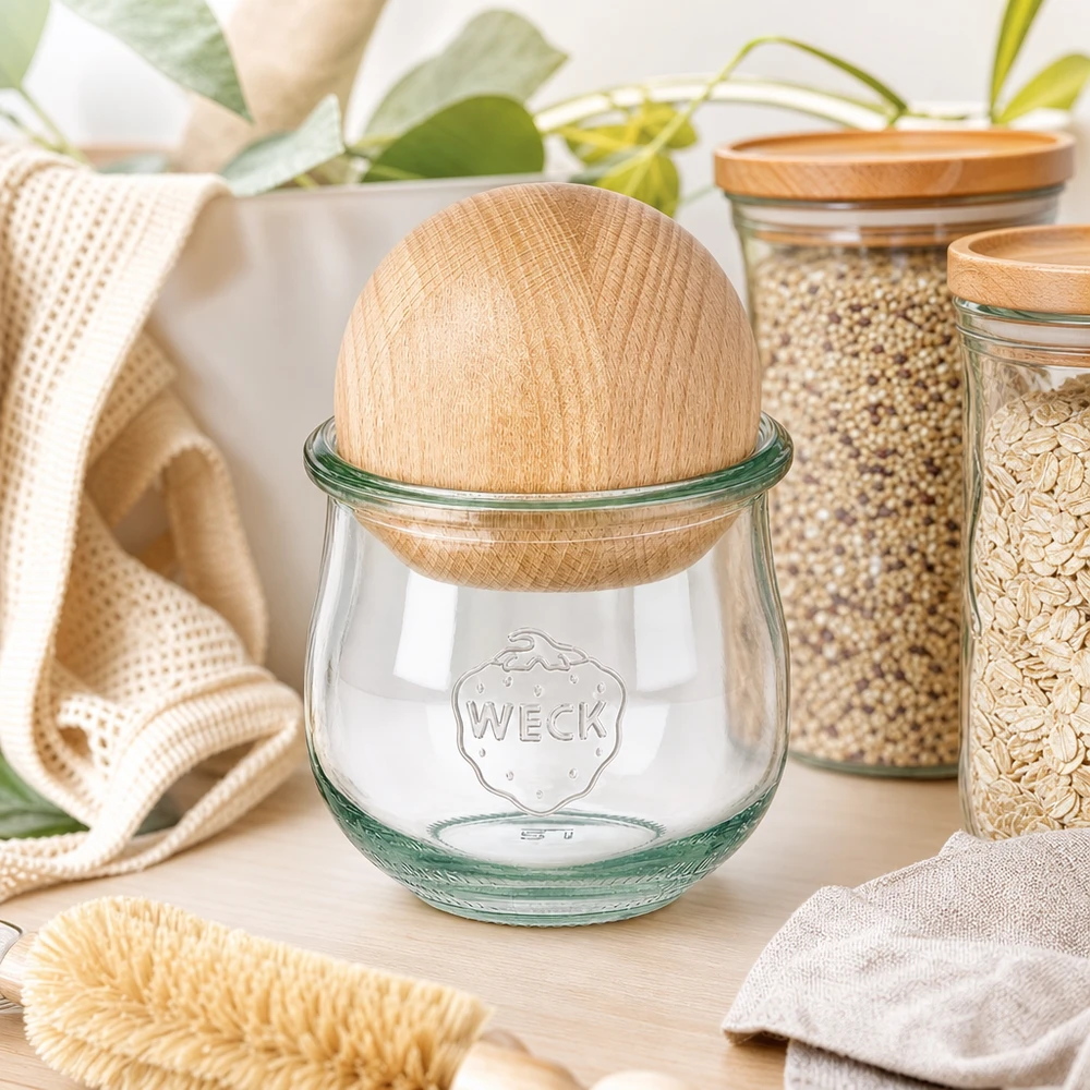 370ml bocal tulipe WECK RR80 avec boule en bois en hêtre 370ml bocal tulipe WECK RR80 avec boule en bois en hêtre