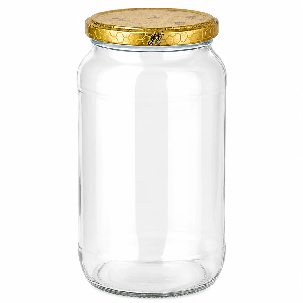 1062ml Verre rond avec couvercle BasicSeal nid d'abeilles UNiTWIST 1062ml pot rond avec couvercle nid d'abeille doré - pot de miel vide pot de conserve transparent BasicSeal fermeture