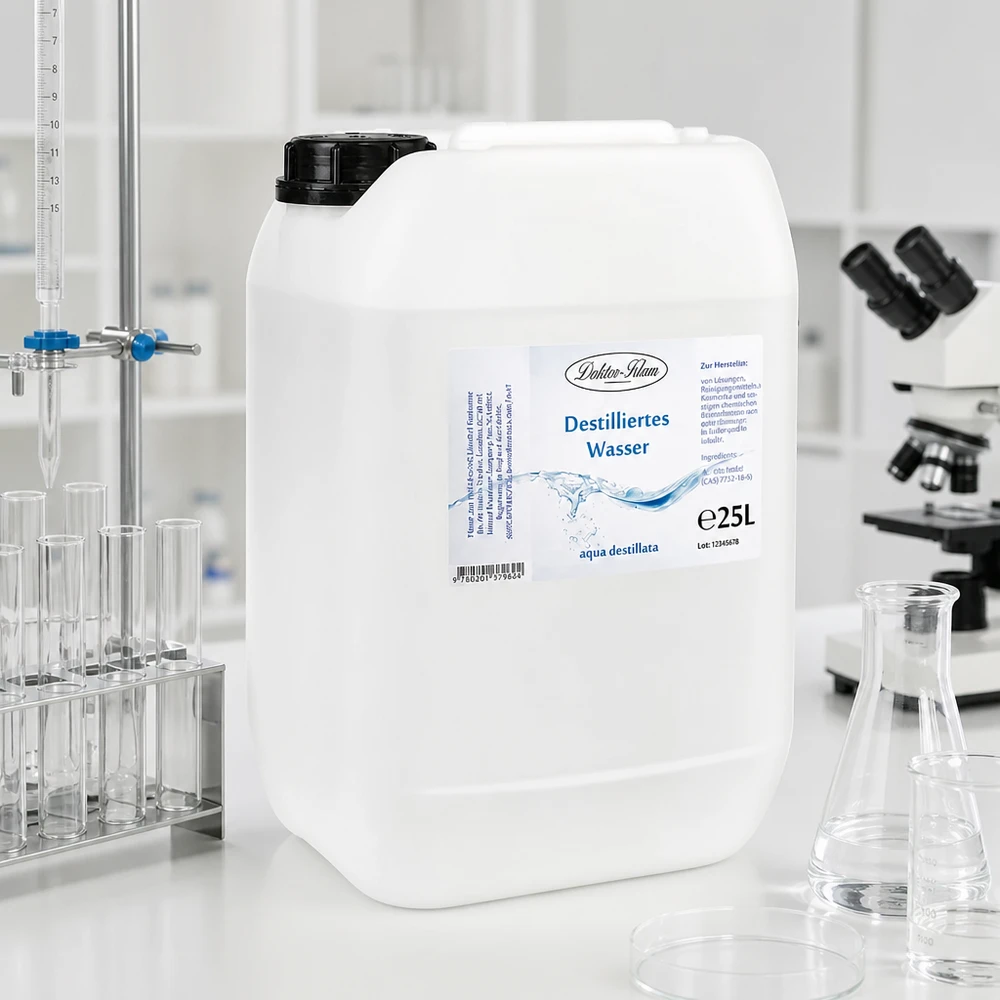 Eau distillée de qualité laboratoire Docteur-Klaus 25L pour les expériences scientifiques et la recherche