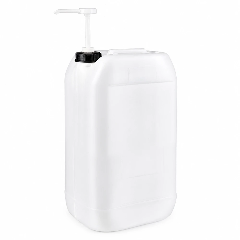 Jerrican de 15 litres avec pompe doseuse Bidon en plastique blanc de 15 litres avec pompe doseuse en PEHD pour un stockage sûr des liquides
