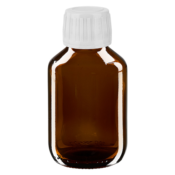 Flacon à médicaments Euro 100 brun PP28 avec bouchon à vis blanc
