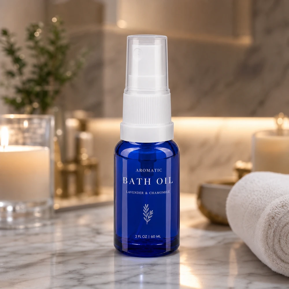 Flacon vaporisateur bleu de 10 ml avec pompe, pour huiles essentielles et produits d'aromathérapie