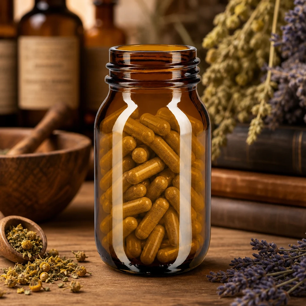 Bocal à col large en verre ambré 100 ml, goulot DIN 40, sans couvercle Amber Glasflasche 100ml Weithal für lichtempfindliche Substanzen und Kräuter