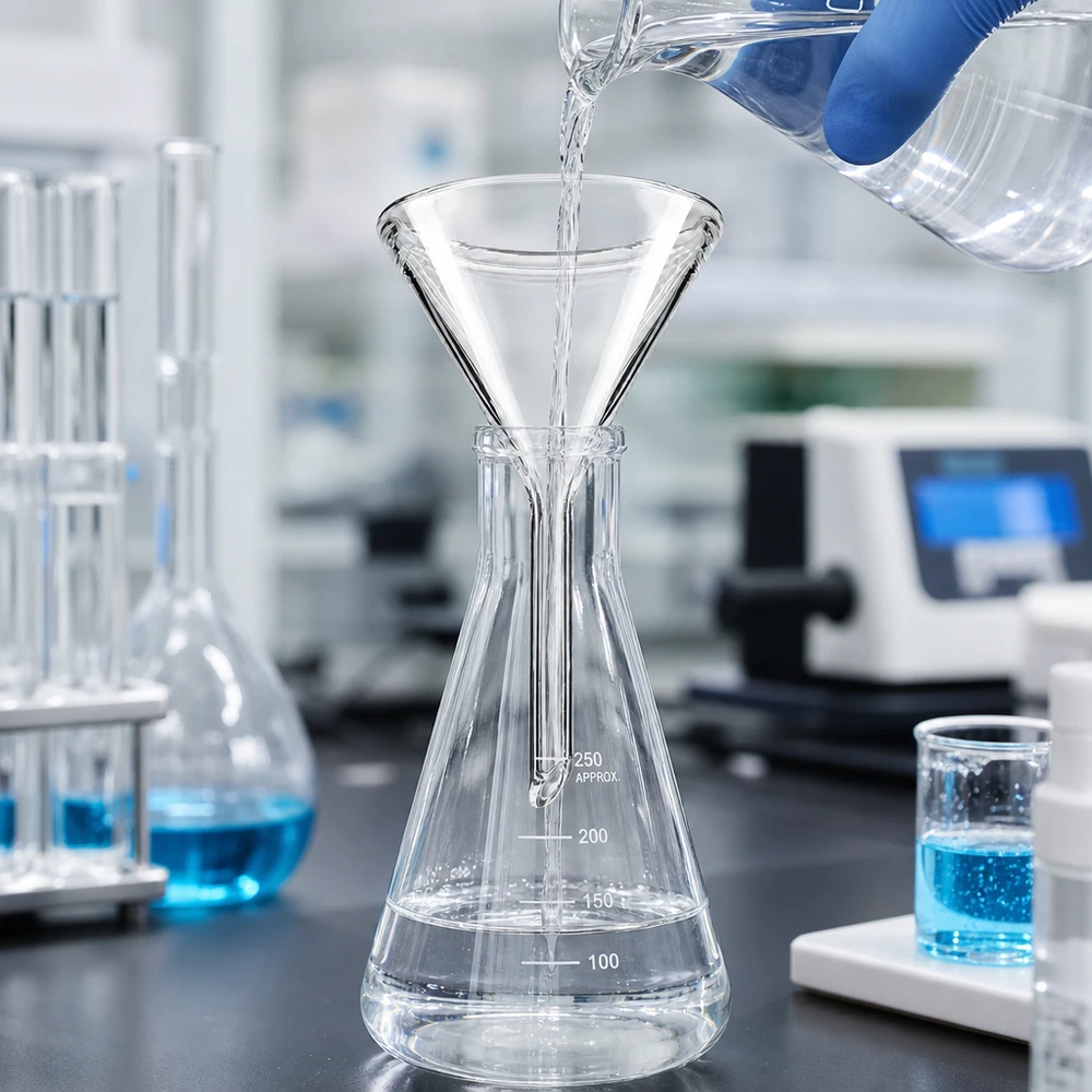 Entonnoir en verre de précision de 45 mm de diamètre avec un angle de 60 degrés pour les travaux de laboratoire et d'analyse