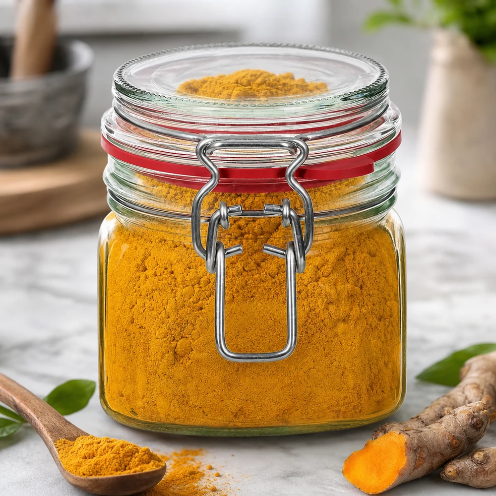 Pot de conservation de 370 ml avec fermeture à étrier parfait pour les épices comme le curcuma et le curry