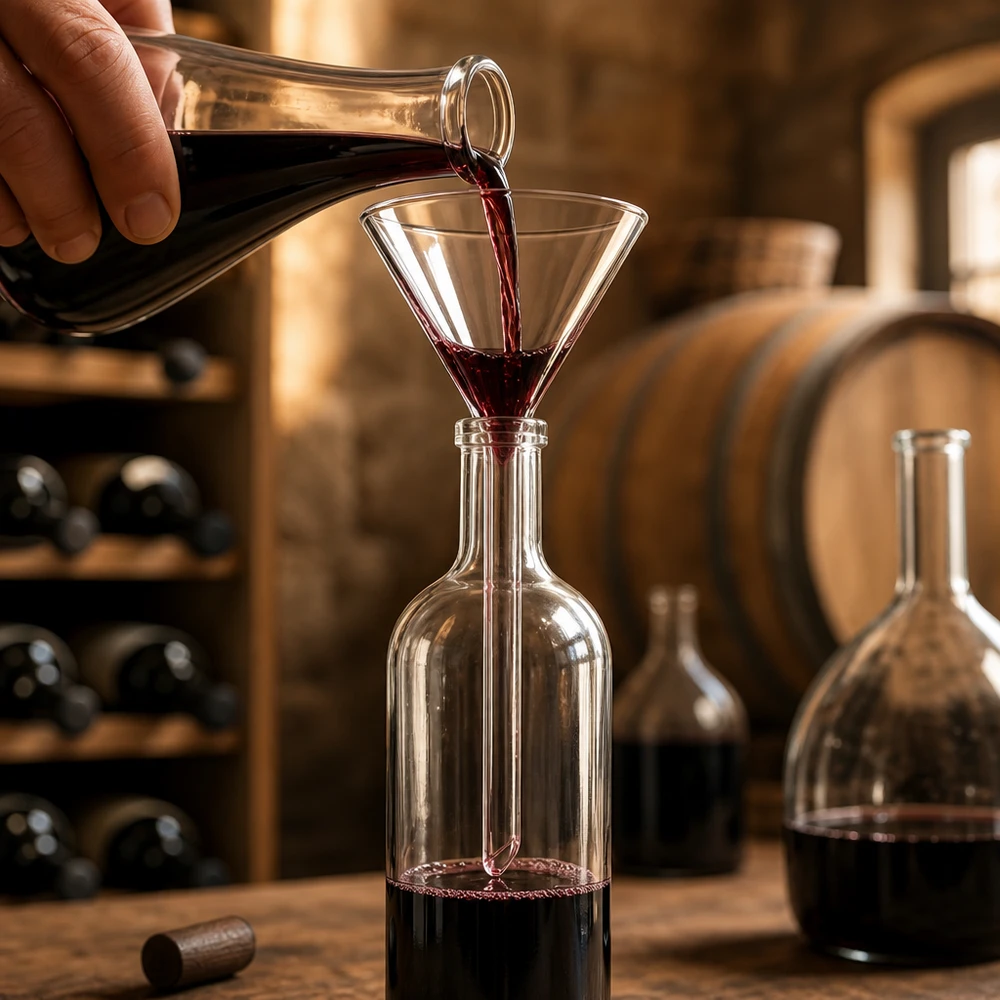 Entonnoir à verre de précision de 55 mm de diamètre pour un transvasement propre dans les bouteilles de vin et les décanteurs