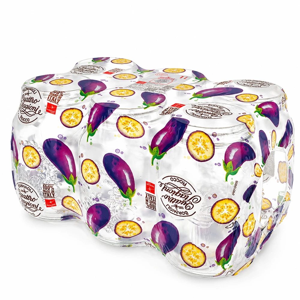 Quattro Stagioni 1000ml bocaux en verre avec emballage décoratif aubergine-fruits set de bocaux italiens